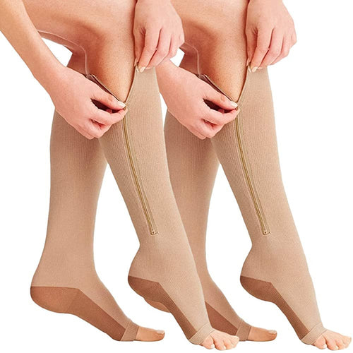 Zipper Compression Socks Stretchy Leg Support All Ages  (2 Pairs)