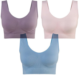 3-Pack Seamless Sports Bra Wirefree Yoga Bra with Removable Pads for Women
