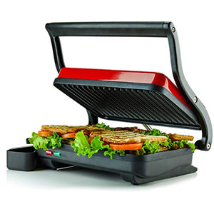 Ovente Electric Indoor Panini Press Grill with Non-Stick Double Flat Cooking Plate