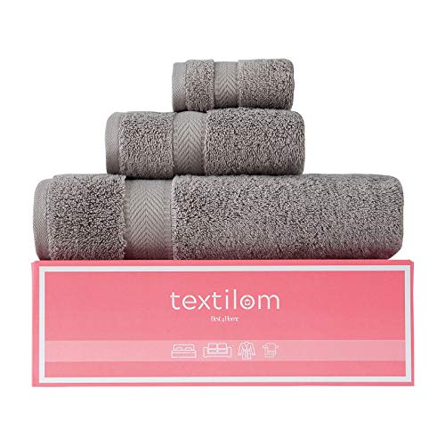 Textilom 100% Turkish Cotton 3 Piece Towel Set for Bathroom & Kitchen