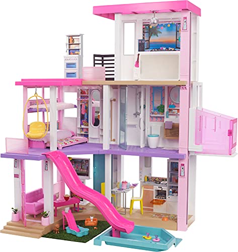 Barbie Dreamhouse 3-Story Dollhouse Playset with Pool & Slide, Party Room, Elevator, Puppy Play Area, Customizable Lights & Sounds,