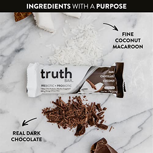 Truth Bar Dark Chocolate Peanut Butter Crunch Prebiotic & Probiotic Plant Based Snack Bar | Gut Health & Digestion | Healthy, Protein, Chia Omega-3