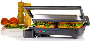 Ovente Electric Indoor Panini Press Grill with Non-Stick Double Flat Cooking Plate