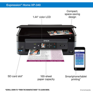 Epson Expression Home XP-340 Wireless Color Photo Printer with Scanner and Copier