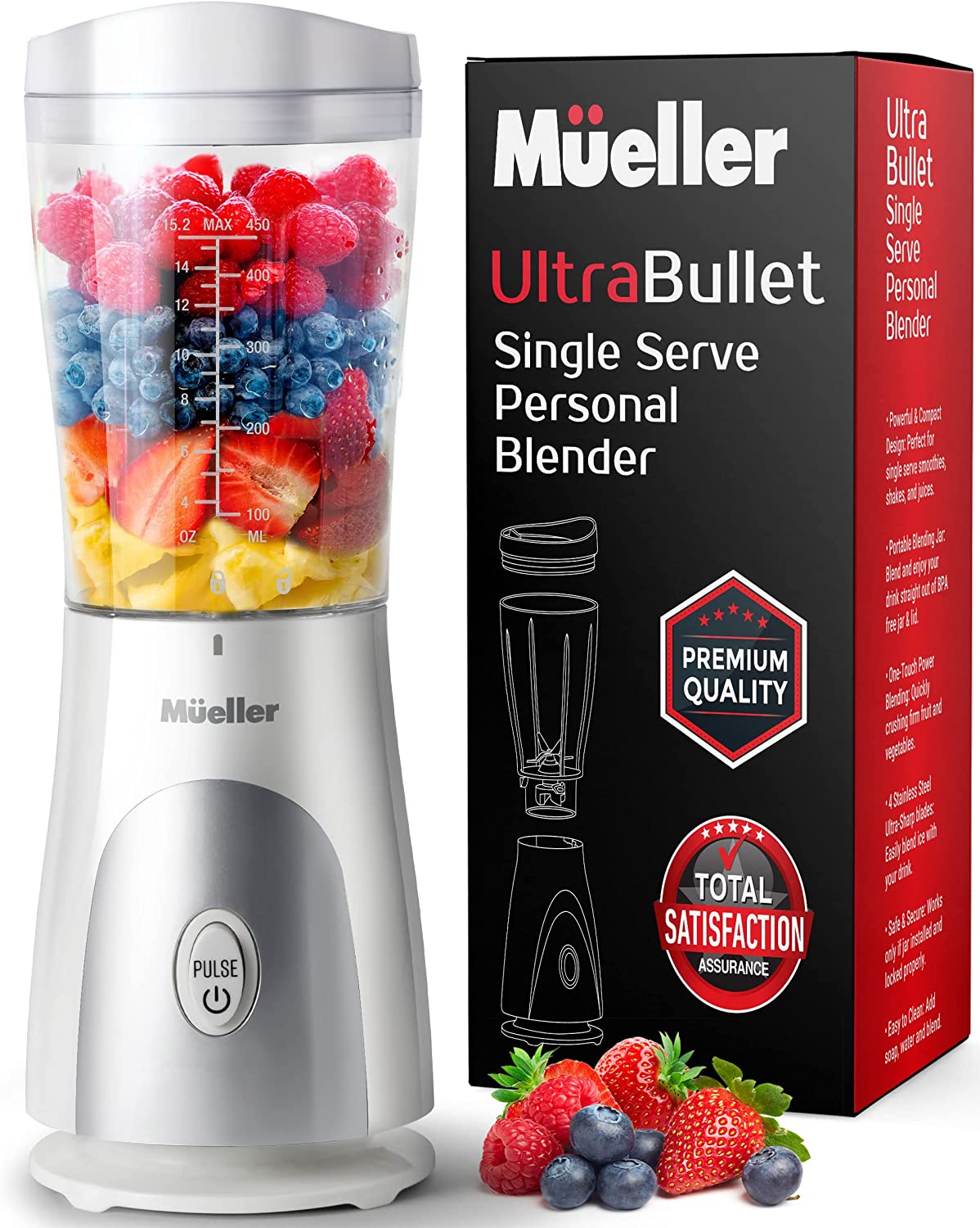Mueller Ultra Bullet Single Serve Personal Blender for Shakes and Smoothie 15.2 oz Black